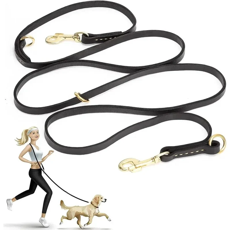 Laisse pour chien multifonctionnelle en cuir - Mains libres, style bandoulière