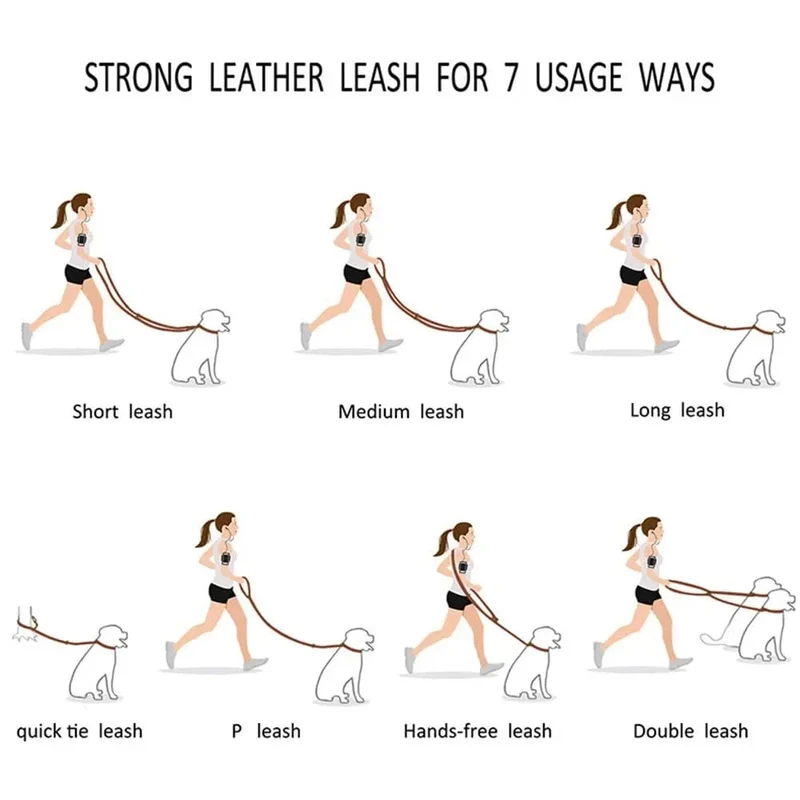 Laisse pour chien multifonctionnelle en cuir - Mains libres, style bandoulière