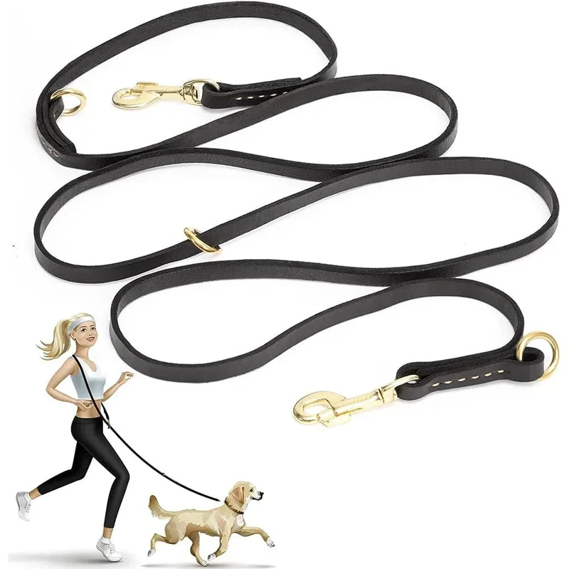 Laisse pour chien multifonctionnelle en cuir - Mains libres, style bandoulière