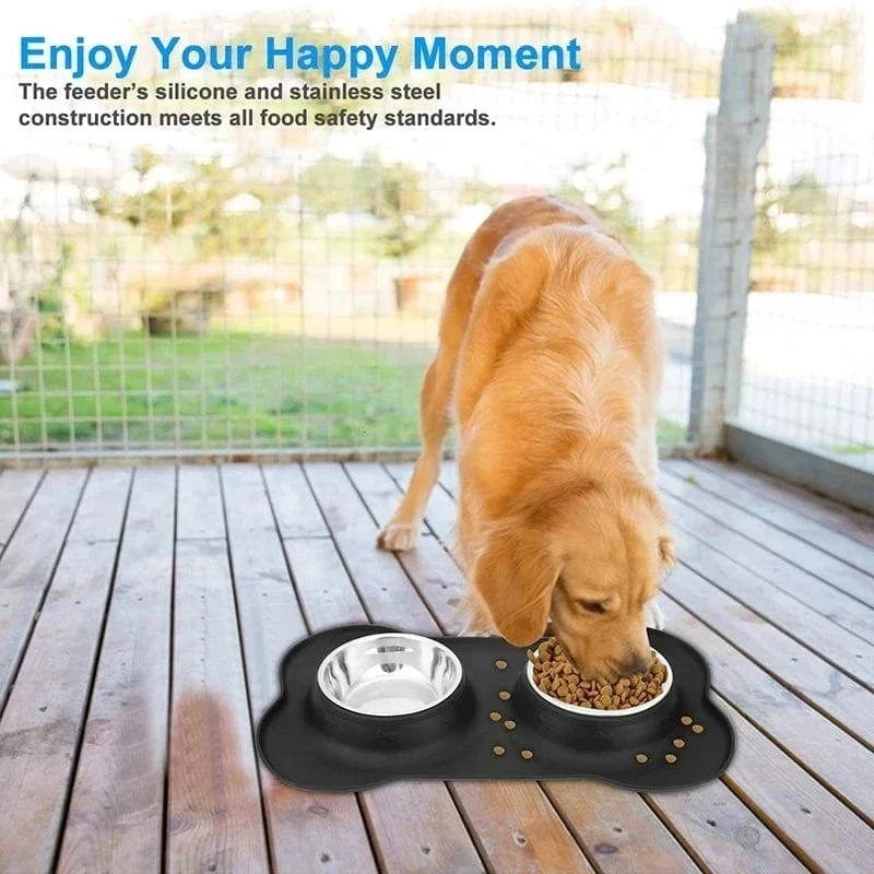 Gamelle chien antidérapante en acier inoxydable avec tapis en silicone