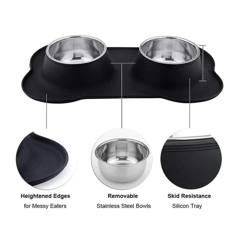 Gamelle chien antidérapante en acier inoxydable avec tapis en silicone