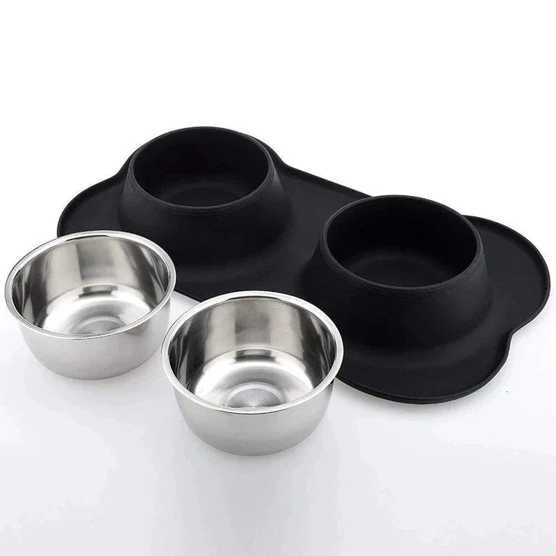 Gamelle chien antidérapante en acier inoxydable avec tapis en silicone