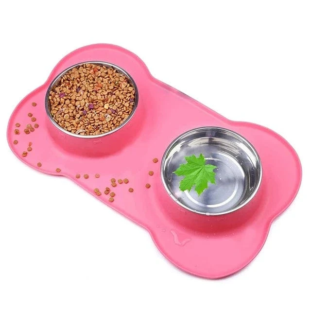Gamelle chien antidérapante en acier inoxydable avec tapis en silicone