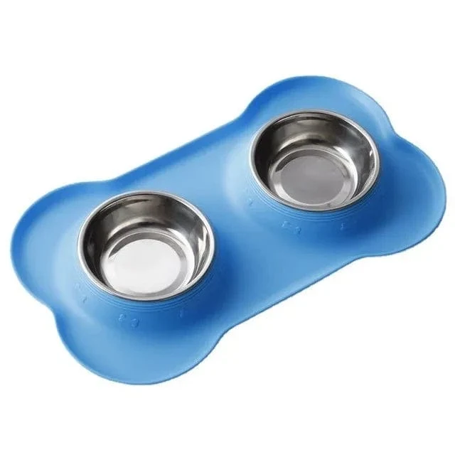 Gamelle chien antidérapante en acier inoxydable avec tapis en silicone
