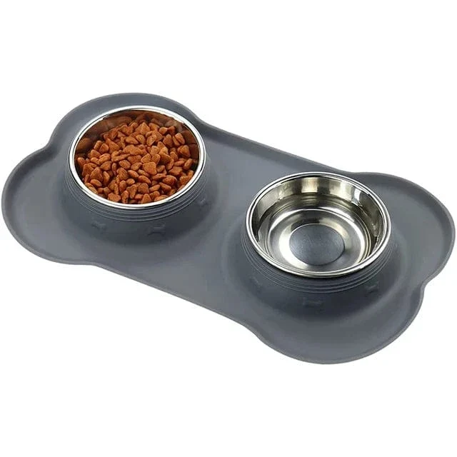 Gamelle chien antidérapante en acier inoxydable avec tapis en silicone