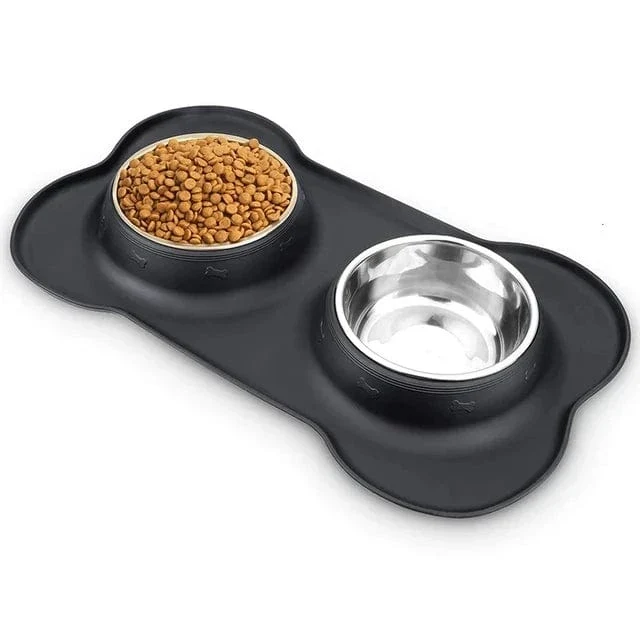 Gamelle chien antidérapante en acier inoxydable avec tapis en silicone