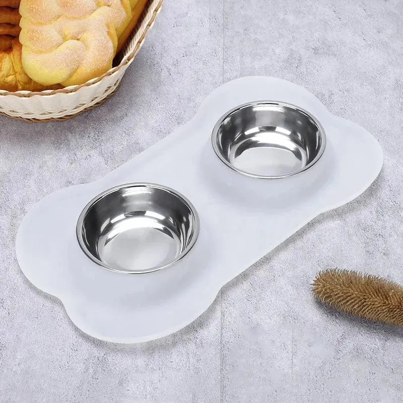 Gamelle chien antidérapante en acier inoxydable avec tapis en silicone