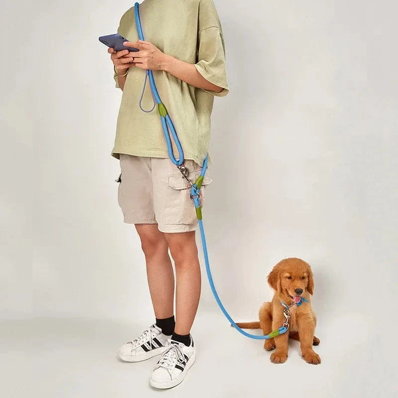 Laisse pour chien réfléchissante en nylon - Corde de traction mains libres pour tous les chiens