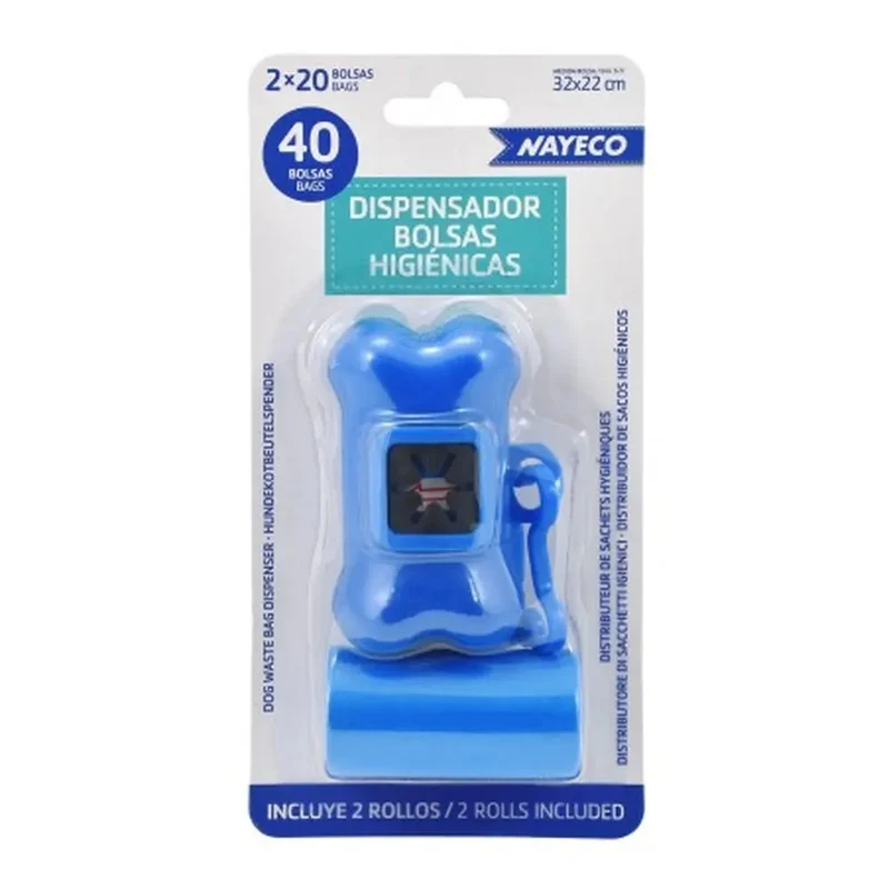 Nayeco Portabolsas Higiénicas + Pack de 2 Rollos de 20 Bolsas para Recoger Excrementos