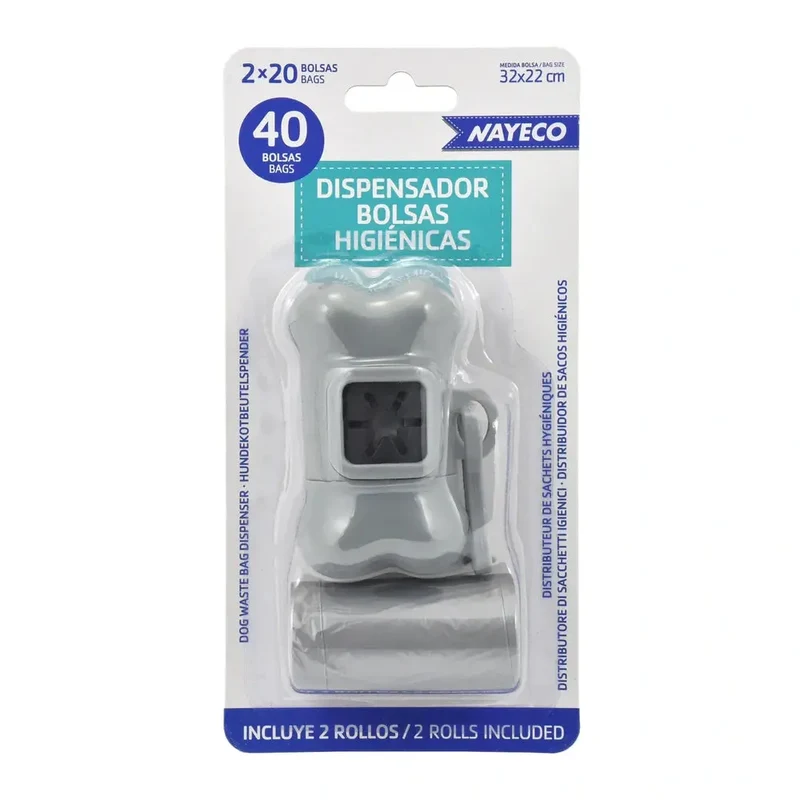 Nayeco Portabolsas Higiénicas + Pack de 2 Rollos de 20 Bolsas para Recoger Excrementos