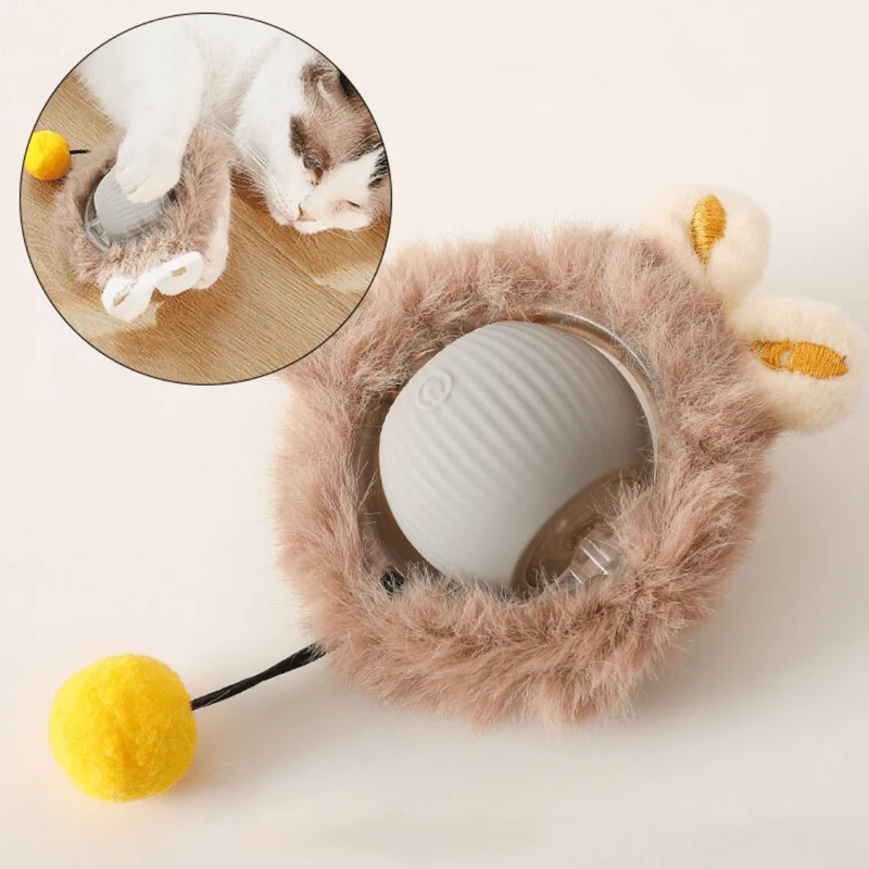 Balle interactive en fourrure pour chats