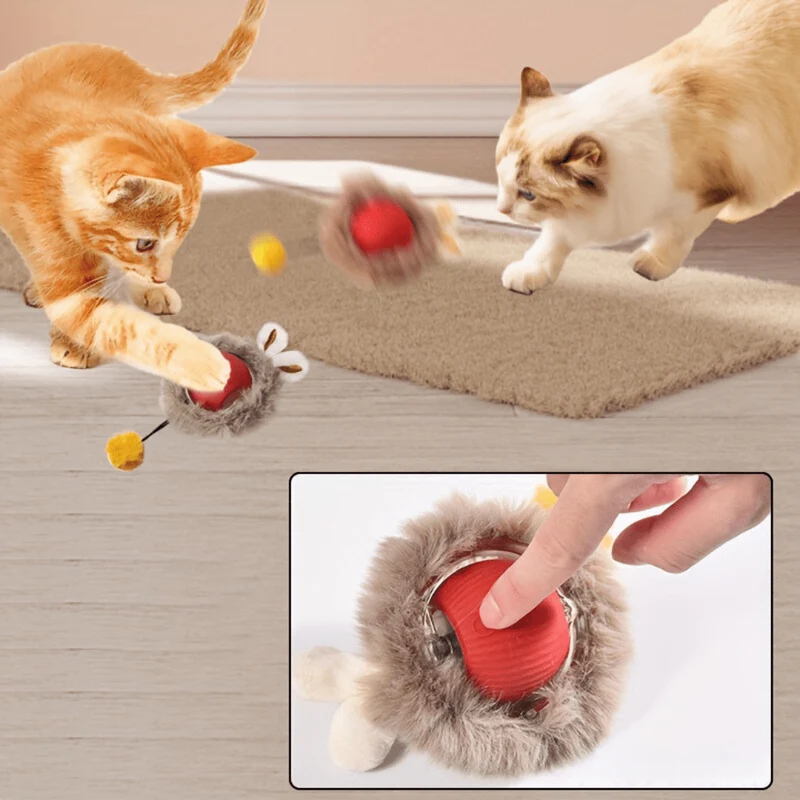 Balle interactive en fourrure pour chats