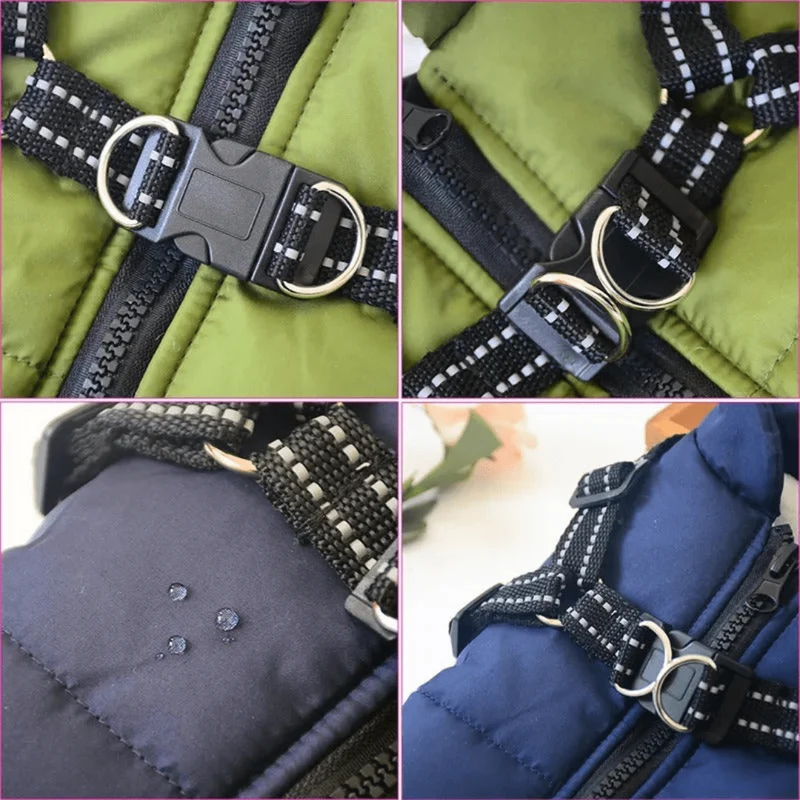 Veste d'hiver imperméable pour chiens avec harnais intégré