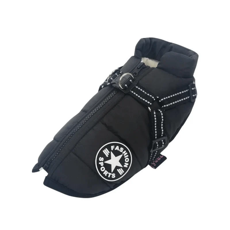 Veste d'hiver imperméable pour chiens avec harnais intégré