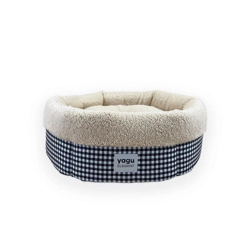 CAMA PERROS REDONDA ROYAL VICHY NEGRO BORREGUILLO YAGU 48 X 48 X 17 CM