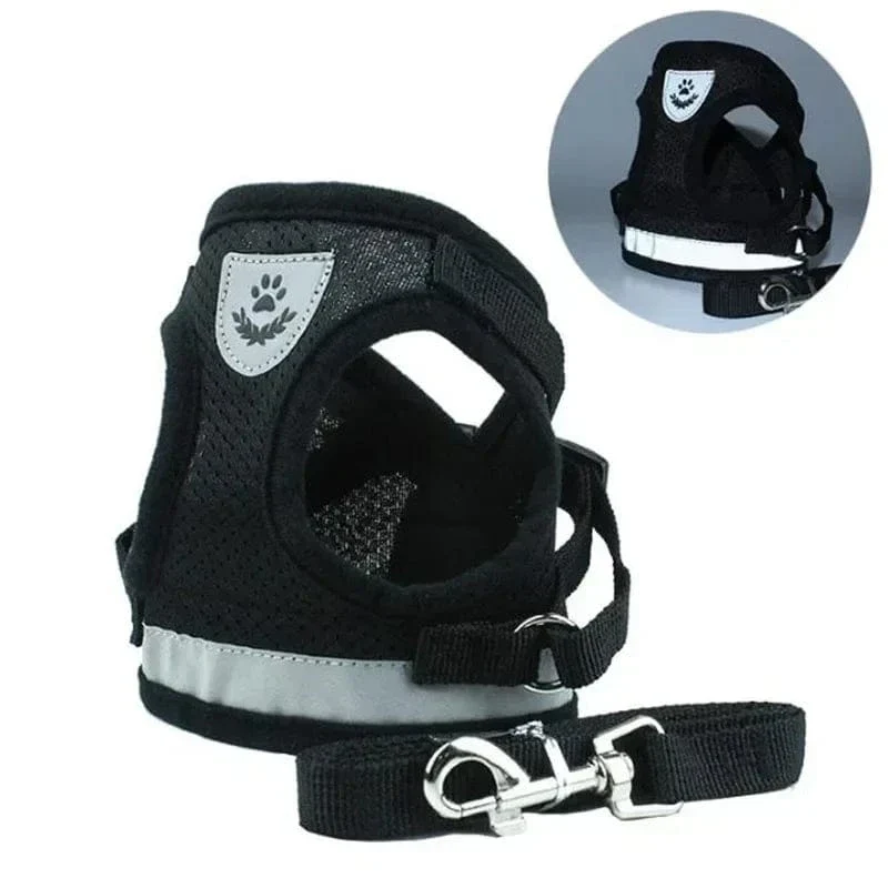 Harnais pour chien réglable en maille avec laisse et collier