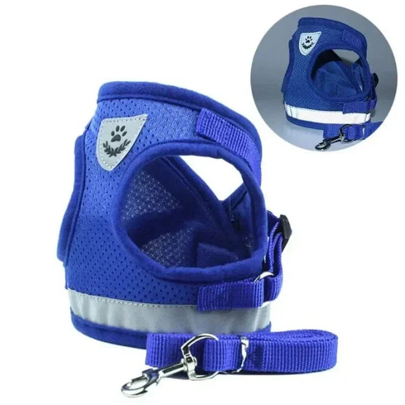 Harnais pour chien réglable en maille avec laisse et collier