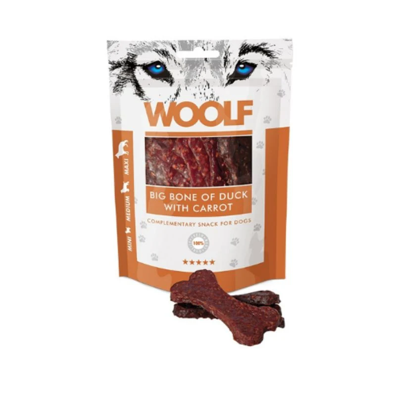 SNACK WOOLF HUESO DE PATO Y ZANAHORIAS 10 X 100 G