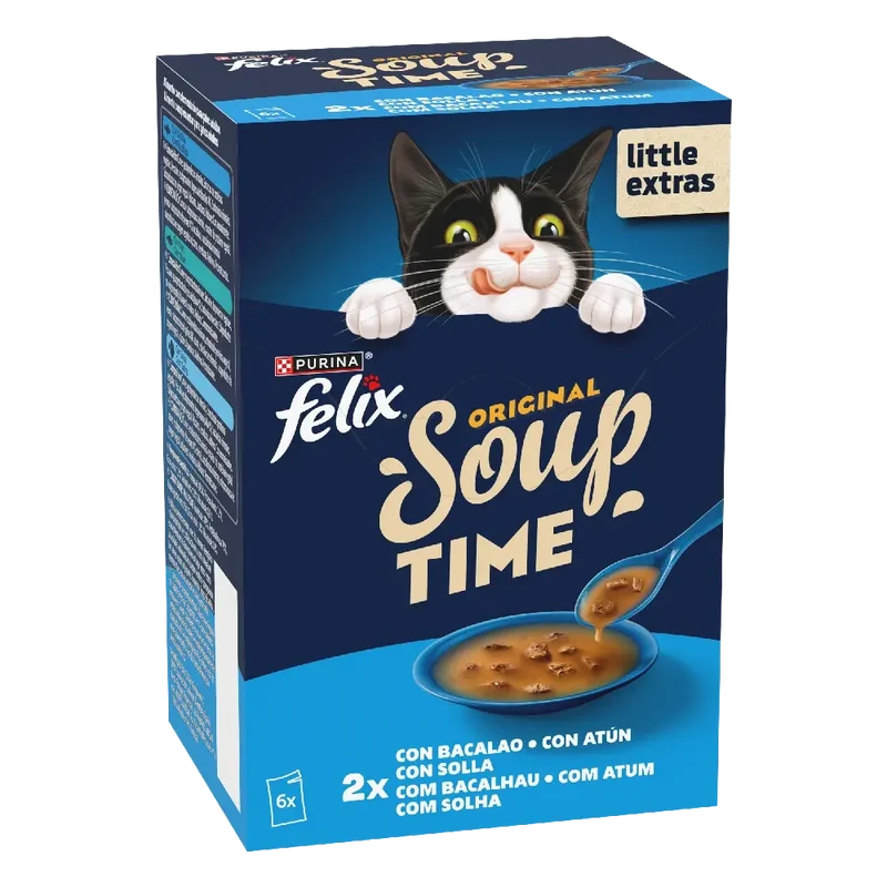 Felix Soup Time Original Bacalao, Atún y Solla Comida Húmeda para Gatos