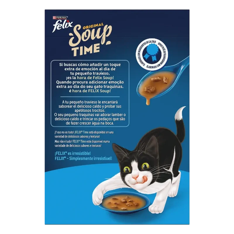 Felix Soup Time Original Bacalao, Atún y Solla Comida Húmeda para Gatos