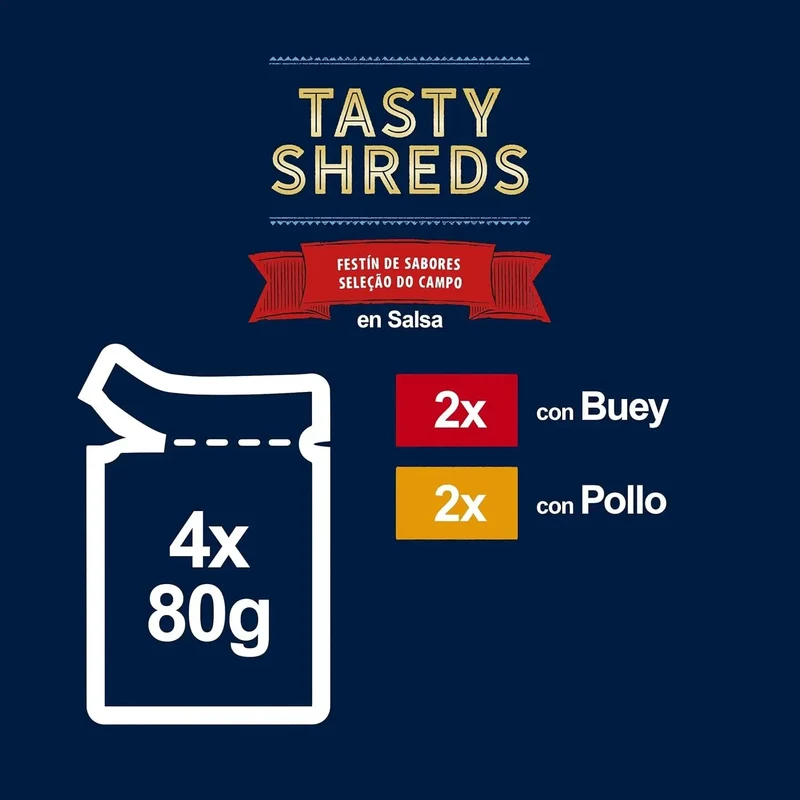 Felix Tasty Shreds Carnes Pack 4x80 g Húmeda para Gatos