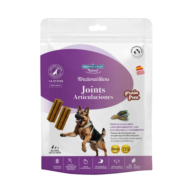 SNACKS PARA PERROS SIN CEREALES ARTICULACIONES MEDITERRANEAN 12 X 110 G