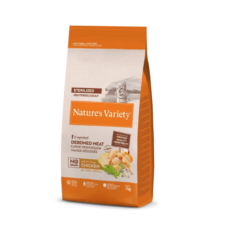 NATURES VARIETY GATOS ESTERILIZADOS NO GRAIN POLLO 7 KG
