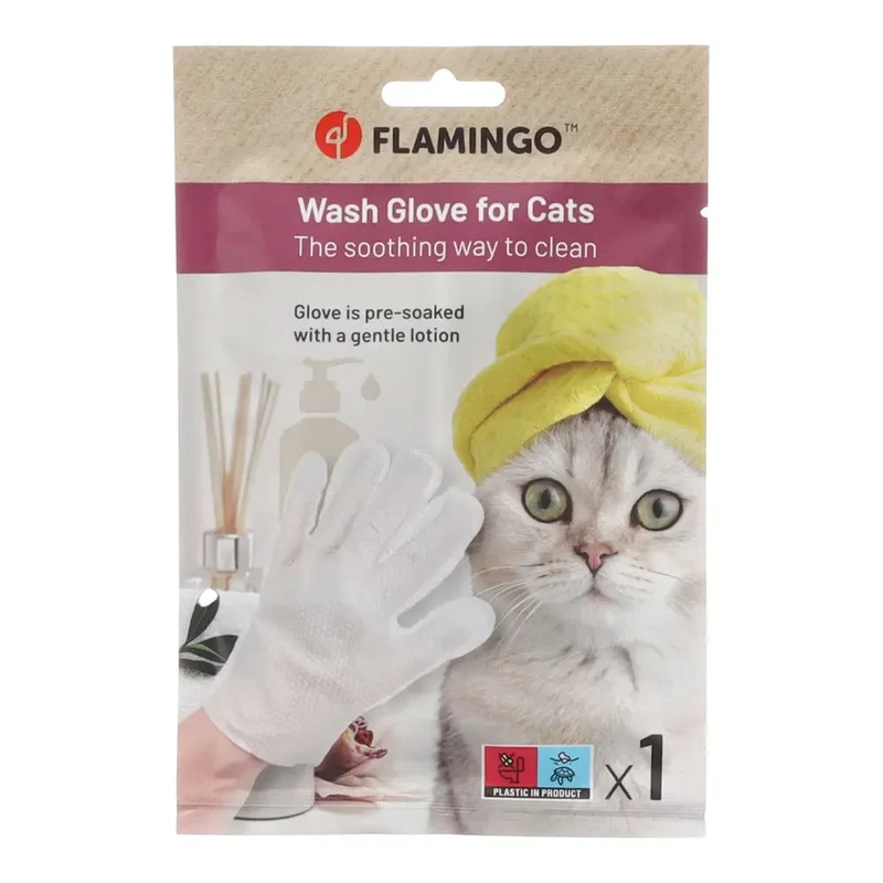 Flamingo Manopla de Lavado Propy Paño Impregnado para Gatos