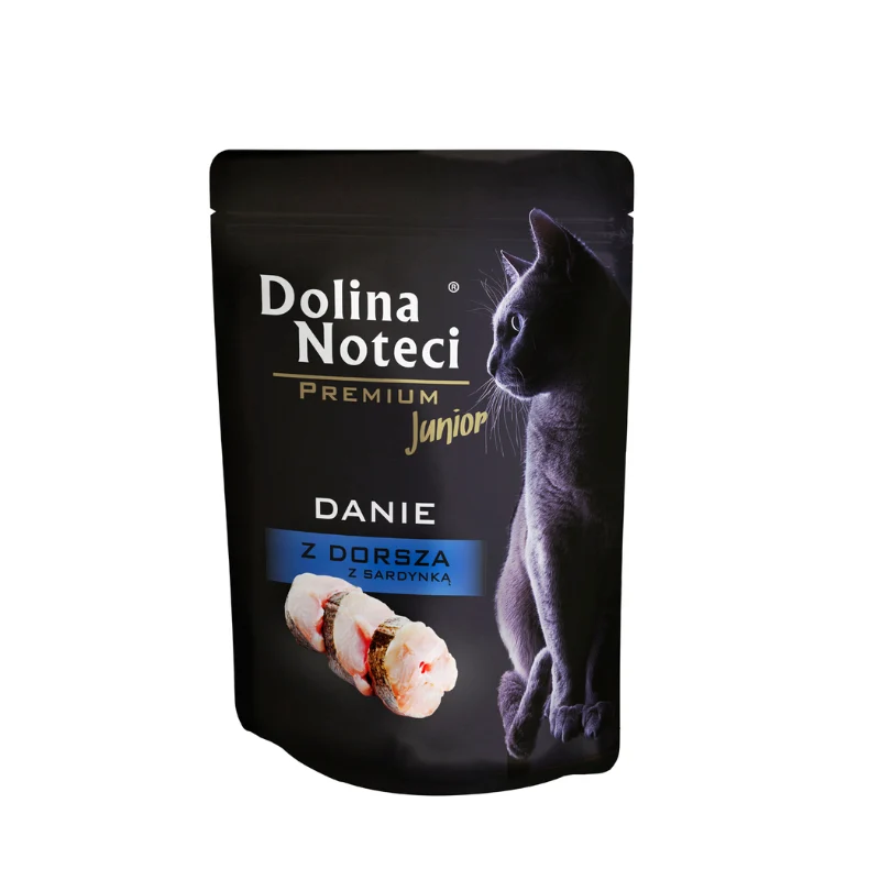 COMIDA HUMEDA GATOS JUNIOR DOLINA NOTECI PREMIUM BACALAO Y SARDINAS 6X85 GRAMOS