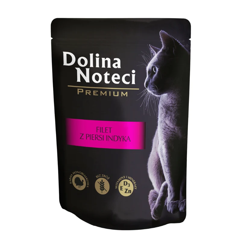 COMIDA HUMEDA GATOS DOLINA NOTECI PREMIUM MOUSSE CON TROZOS DE PAVO 6X85 GRAMOS