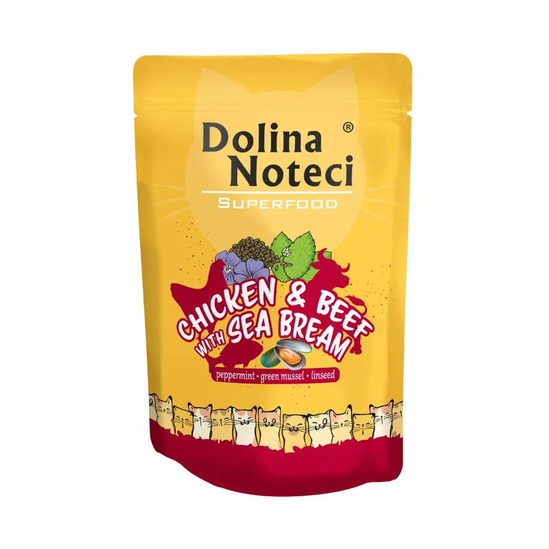 COMIDA HUMEDA GATOS DOLINA NOTECI POLLO TERNERA Y DORADA 6X85 GRAMOS