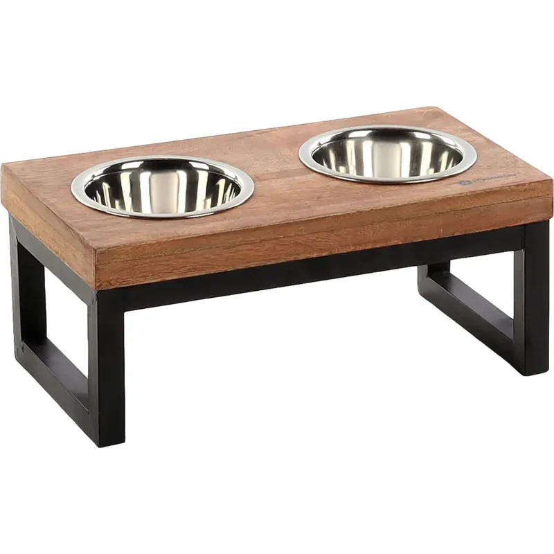 Comedero Doble Metalico con Soporte Madera 370 ml Flamingo
