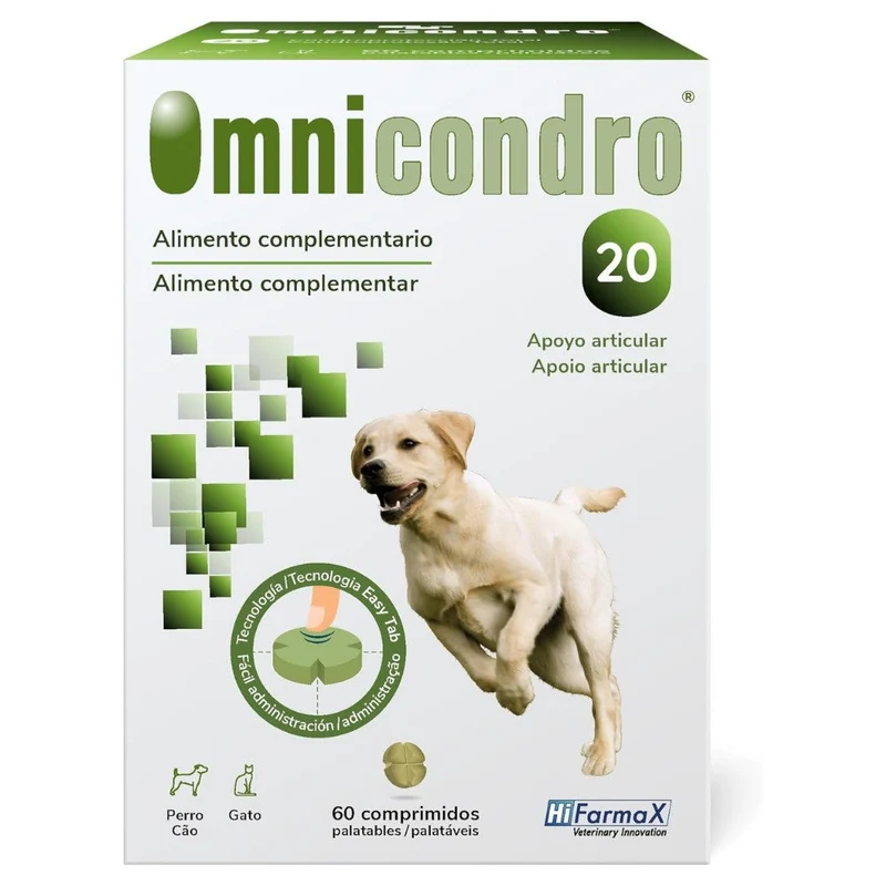 Omnicondro 20 | 60 comprimidos | Condroprotector para Perros y Gatos con Glucosamina y Condroitina | Suplemento Nutricional para Reforzar Articulaciones | Hifarmax