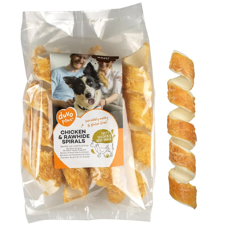 DUVO MEAT ESPIRAL DE POLLO Y PIEL LARGE 25-27 CM BOLSA 520 GR 8 UNIDADES