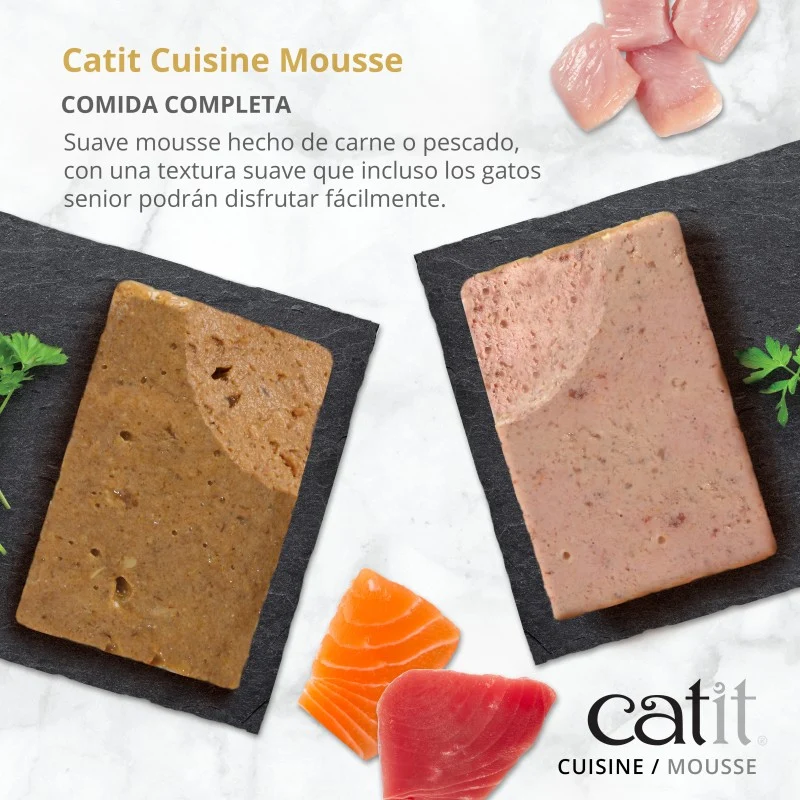 MOUSSE CATIT CUISINE PARA GATOS PESCADO CON ATUN Y SALMON 12 X 90 G