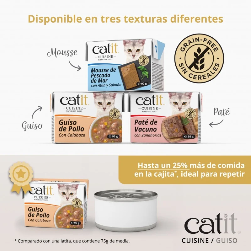 GUISO CATIT CUISINE PARA GATOS POLLO Y CALABAZA 12 X 95 G