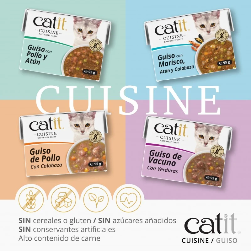 GUISO CATIT CUISINE PARA GATOS POLLO Y CALABAZA 12 X 95 G