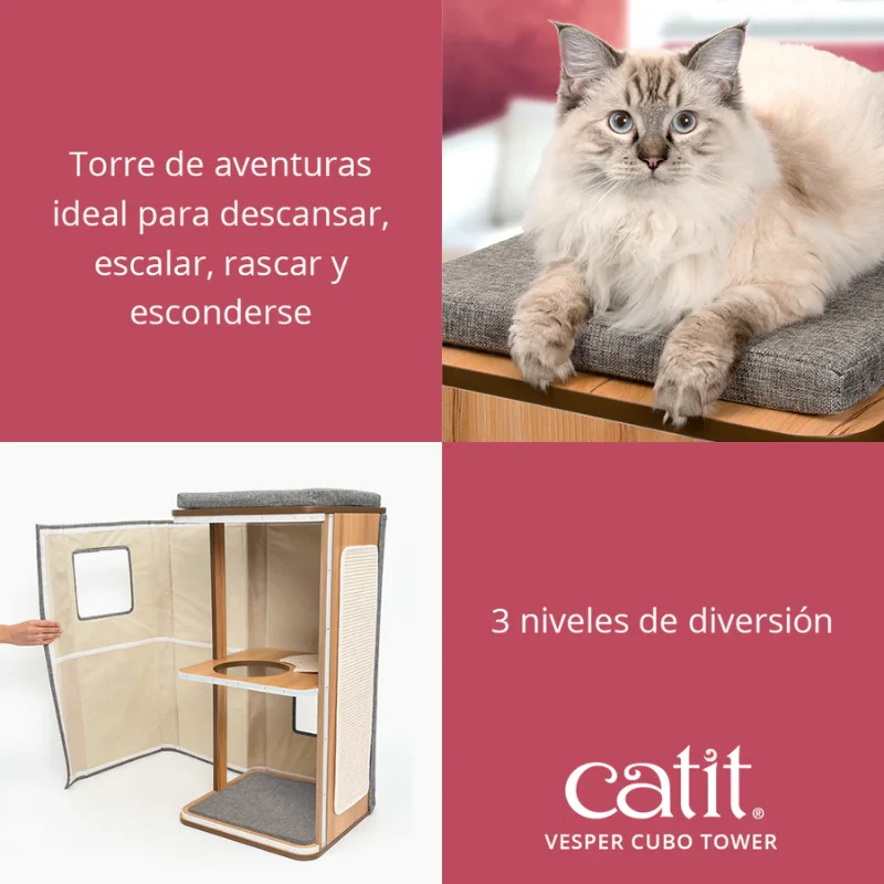 ARBOL RASCADOR GATOS CATIT VESPER CUBO TOWER PIEDRA