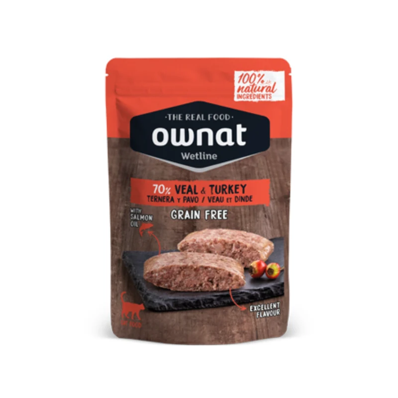 OWNAT COMIDA HUMEDA GATOS TERNERA Y PAVO GRAIN FREE 12 X 85 G