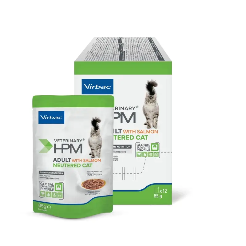 Virbac Veterinary Hpm Cat Adult Neutered Salmon Humedo 12X85G