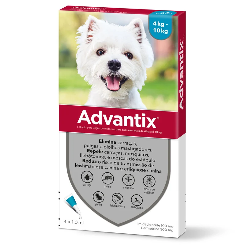 Advantix Cães 4-10Kg Pipetas 1ml x 4