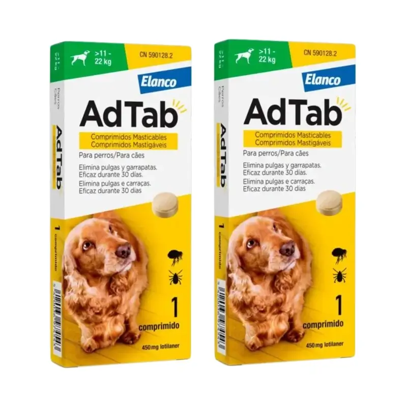 Adtab 450Mg Comprimidos Masticables Perros 11-22Kg, 2 Comprimidos