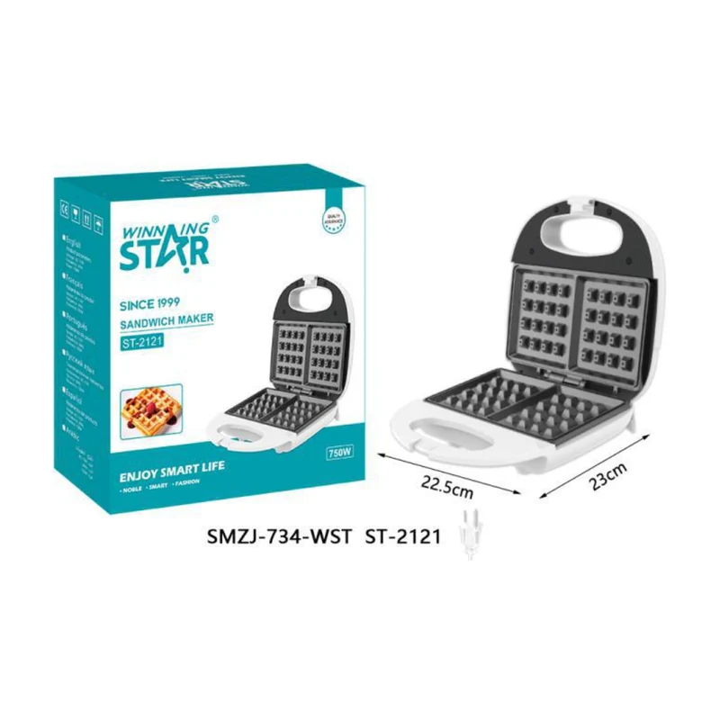 Winning Star Waflera Eléctrica Antiadherente 2 Rebanadas, ST-2121
