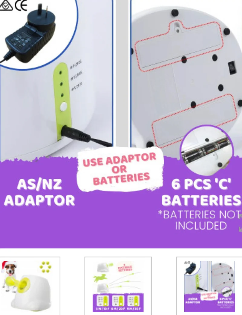 Automatic Ball Launcher Throwing Machine Dog Toys Interactive Tennis Pet 6Balls