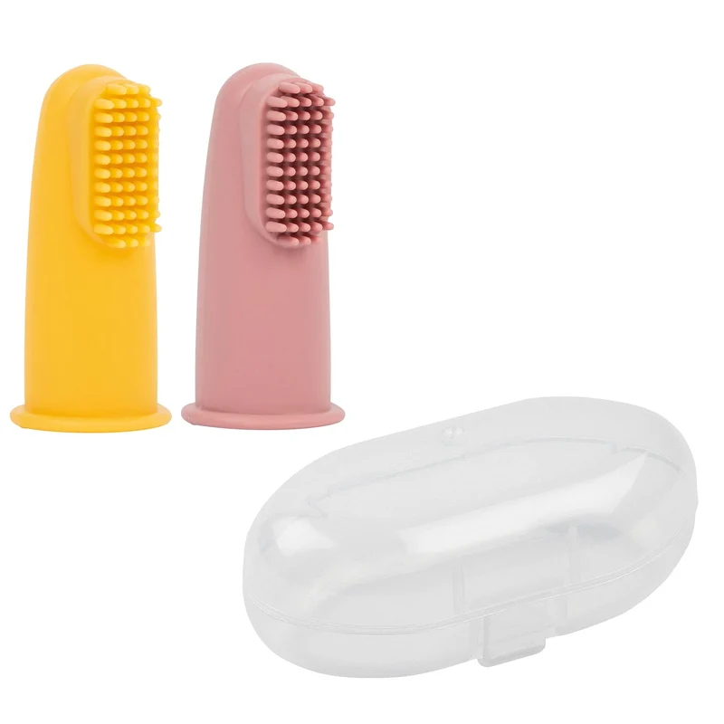 Nattou Escovas de Dentes Silicone com Estojo Rosa e Amarela