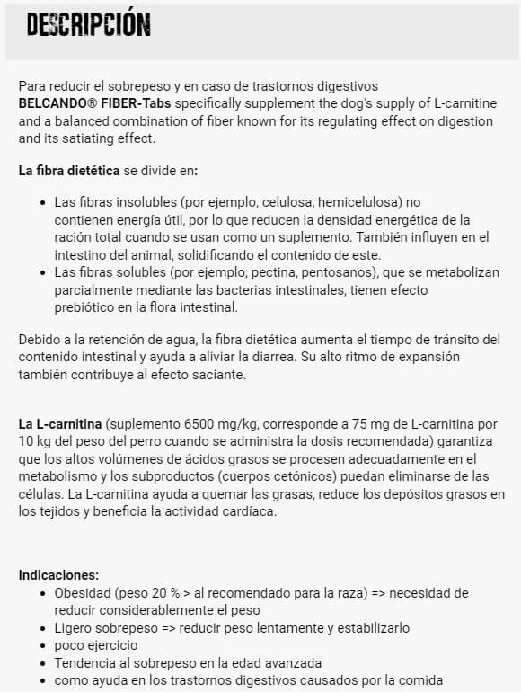 ⚖️ BELCANDO Fiber 40 Tabs | Control de peso y digestión para perros