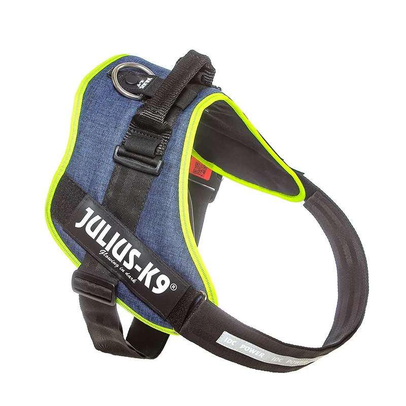 🐾 Arnés JULIUS-K9 IDC Powerharness Vaquero y Neón para Perros | Comodidad, control y diseño profesional