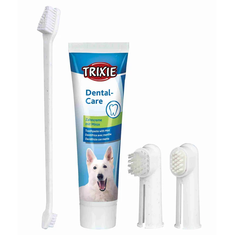 🦷 TRIXIE Set Higiene Dental | Pasta y cepillos de dedo para perros