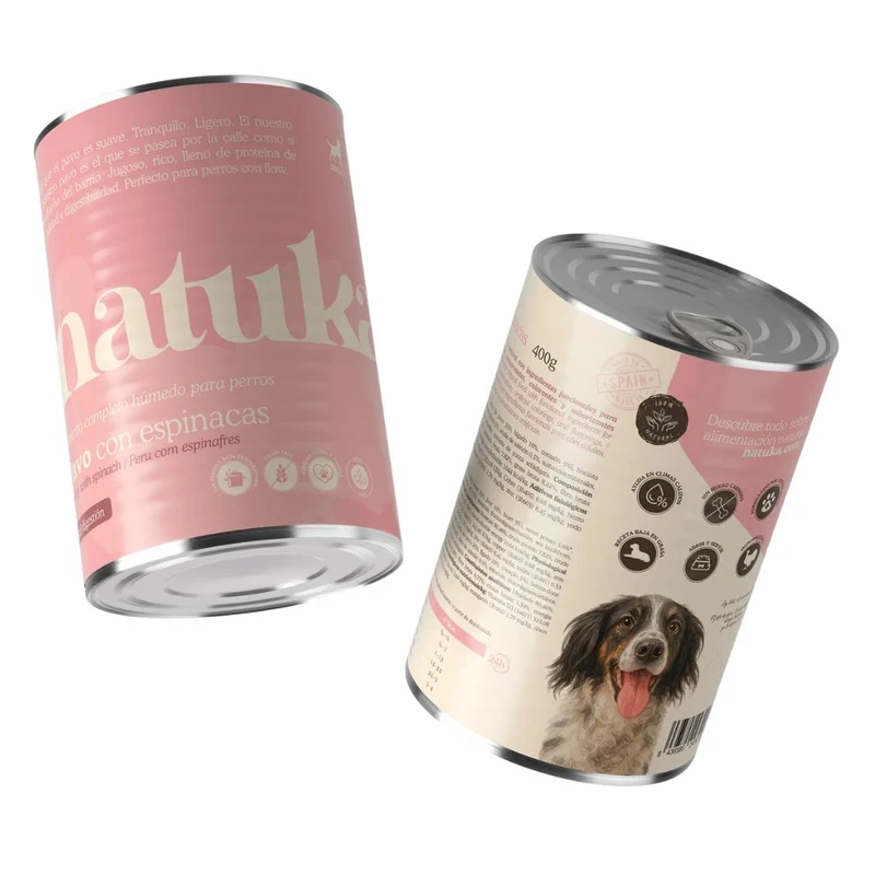 Natuka Dog lata Pavo con Espinacas 400g