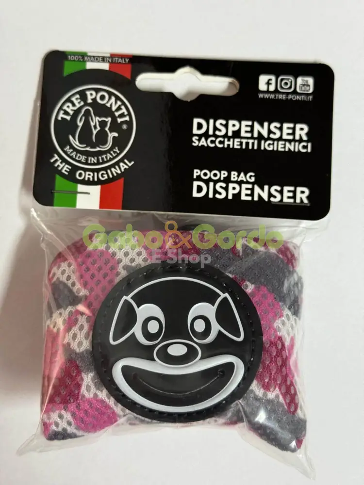 Dispensador de Bolsas para Mascotas TRE PONTI Smile Dog Rosa Camuflaje | Accesorio Práctico y Silencioso para Paseos